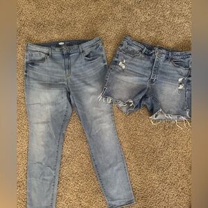 Lot Set Of 2 Old Navy Pop Skinny High Rise Size 16 Denim Jeans Shorts Distressed